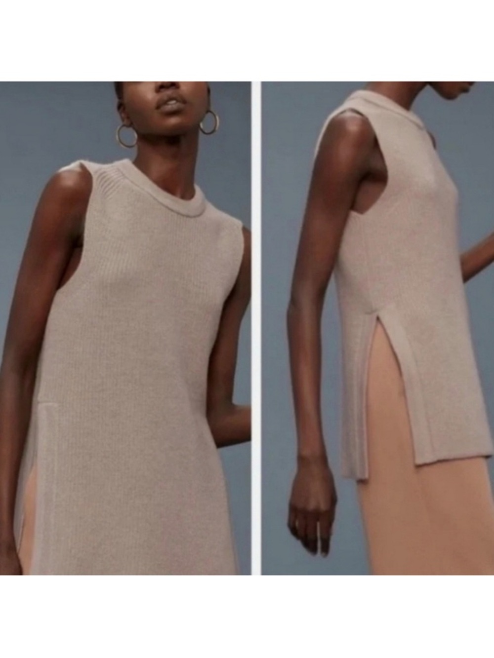 Aritzia Wilfred Palmier Tunic Knit Rayon Sweater Sleeveless. Ribbed. Size XXS
